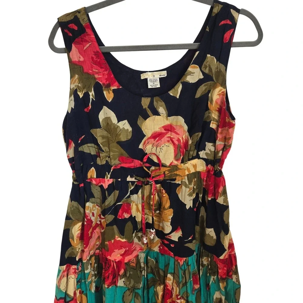 Vasna Desire Floral Tiered Maxi Sun Dress Sleeveless Tie Waist Boho Flowy Medium